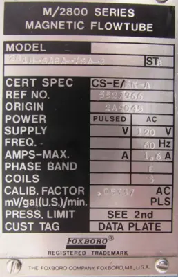 NEW FOXBORO 281H-SABA-TSA-G MAGNETIC FLOW TUBE M/2800 SERIES CS-E/FN-A