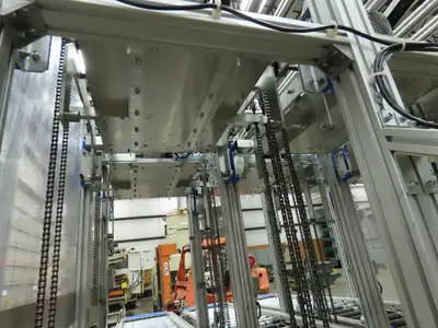 Basket Feeder Stacker 3-Row 14" Roller Conveyor Chain Drive Lift Stack System