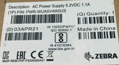 NEW ZEBRA PWR-WUA5V4W0US WALL ADAPTER PWRWUA5V4W0US