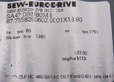 NEW SEW EURODRIVE SA47 DRN80M4 GEARMOTOR 230/460V SA47DRN80M4