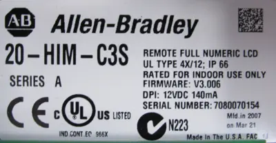 ALLEN BRADLEY 20-HIM-C3S REMOTE KEYPAD SER.A 20HIMC3S NEW SURPLUS