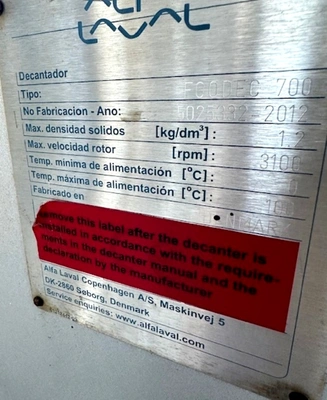 Alfa-Laval FOODEC 700 decanter centrifuge, 316SS.