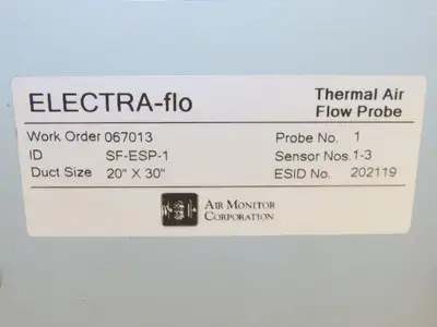 Air Monitor Electra-Flo SF-ESP-1 Thermal Airflow Probe Sensor 20"x 30" Duct Size