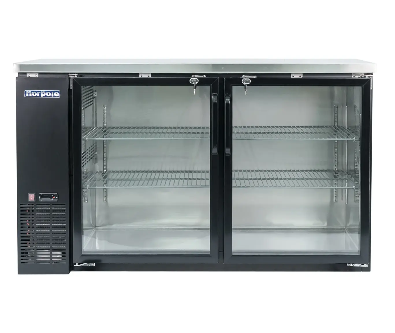 Magic Chef 16 CU. FT. 2-GLASS DOOR UNDER BAR REFRIGERATOR, BLACK