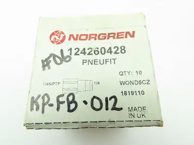 Norgren Pneufit Female Push-to-Connect Fitting 1/4" Tube 1/4" NPT  LOT OF 30
