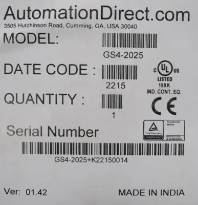 NEW AUTOMATION DIRECT GS4-2025 DRIVE 25HP GS42025
