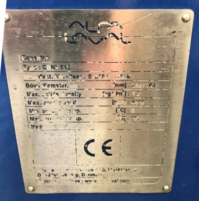Alfa-Laval CBNX 912B-31 decanter centrifuge, 316SS.