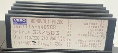 USED VERO ELECTRONICS 116-44898B POWER SUPPLY 11644898B MONOVOLT PK200