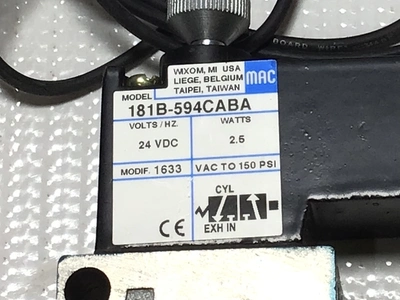 Mac 181B-594CAVA Solenoid Valve 24VDC 2.5Watts 150PSI