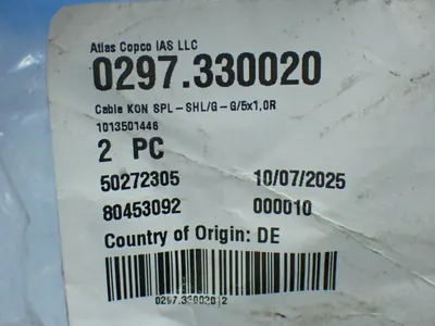 New | in-Stock ATLAS COPCO 0297.330020 Cable & Wire Ohio US | HGR 24 #1070395