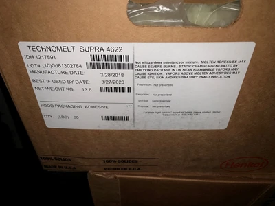 Lot of 36 Henkel Supra 4622 hot melt, 30 Lbs per Box