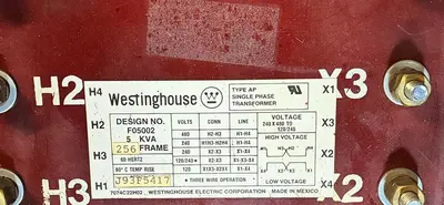 WESTINGHOUSE,TYPE AP,TRANSFORMER 256 Frame 5KVA HV 480/240V LV 240/120V 1PH