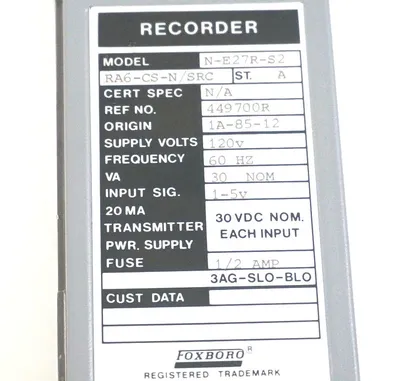 NEW FOXBORO N-E27R-S2RA6-CS-N/SRC RECORDER NE27RS2RA6CSNSRC