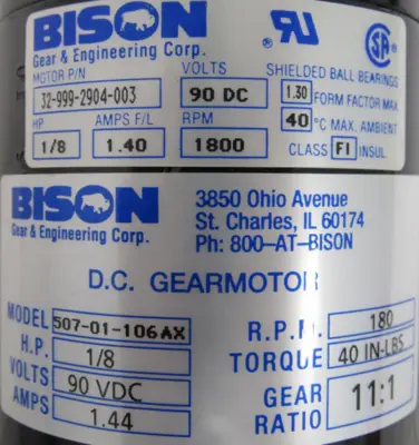 NEW BISON 507-01-106AX D.C. GEARMOTOR 90VDC 11:1 50701106AX