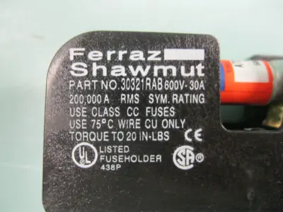 Lot (10) Ferraz Shawmut 30321RAB Fuseholders w/ Amp-Trap 2000 ATQR 3/4 Fuse F17