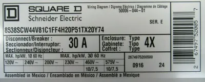 NEW SQUARE D 8538SCW44V81C1FF4H20P51TX20Y74 STARTER SIZE 1 8536SCO3H20S