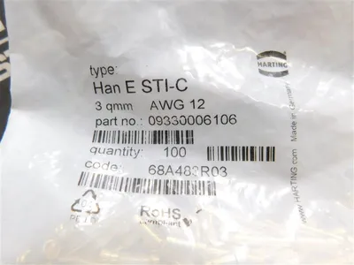 Bag of 100 Harting 09330006106 Male Crimped Contact 3qmm AWG 12 New