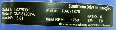 NEW SUMITOMO DRIVE CNF-6120Y-6 GEAR BOX PA071879 CNF6120Y6 RATIO 6:1 6.81HP