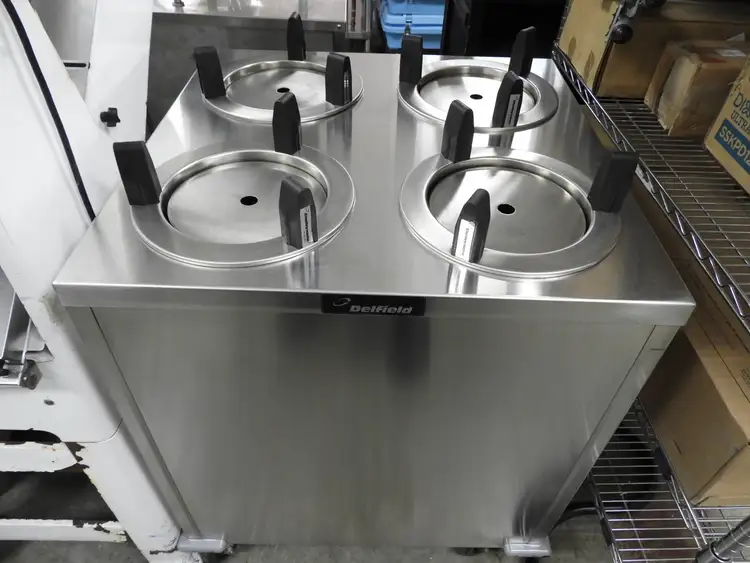Used Delfield Used 27" Delfield CAB4-650 Mobile Enclosed Four Stack Dish Dispenser 288 Plates Restaurant Equipment (Miscellaneous) Illinois US | Falcon Restaurant Supply #1376503