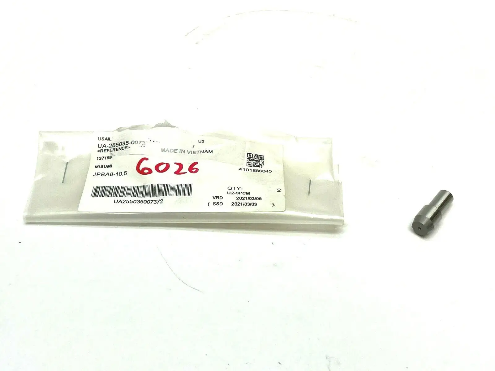 JPBA8-10.5 | MiSUMi  Large Head Locating Pin Tapered Tip Straight Shank - New