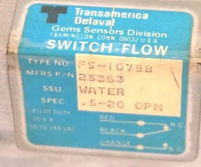 USED TRANSAMERICA DELAVAL GEMS SENSORS FS-10798 SWITCH FS10798