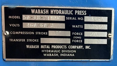 Used WABASH WABASH 50-18-2TMAC PRESS Hydraulic Presses Michigan US | Alma Machinery #1224956