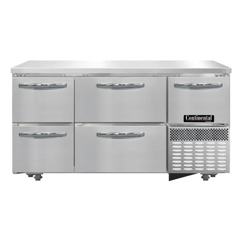 Continental FA60N-U-D 60" W Undercounter Freezer W/ (3) Sections, (1) Door, (4) Drawers, 115v