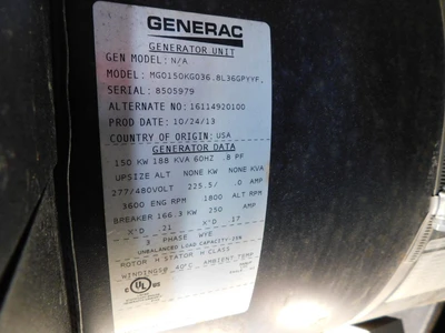 Used Generac MG0150KG036.8L36GPYYF Generators Ohio US | Equipment Recovery Corp. #1329801