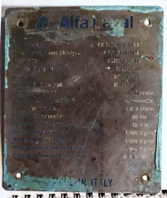 Alfa-Laval LOPX 707 SFD-34-60 clarifier centrifuge, SS.