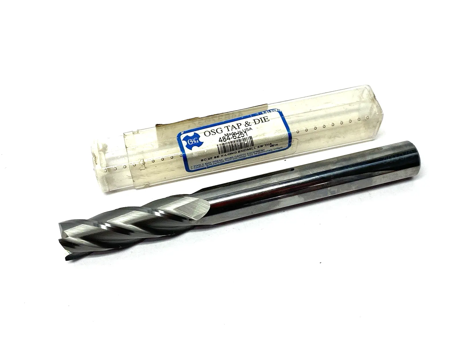 USED OSG EXTRA-LONG END MILL, BRIGHT FINISH, CARBIDE 5/8 X 5/8 4FL EX-LONG