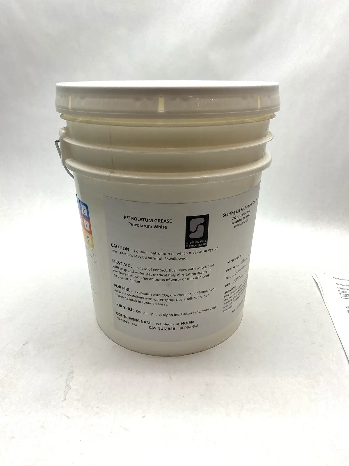 G1670 | Sterling Oil & Chemical  (White) Petrolatum Grease 5 Gallon EXP 03/2028 - New