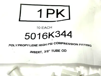 5016K344 | Polypropylene High PSI Compression Insert Fitting 3/8" Tube OD PKG OF 10 - New