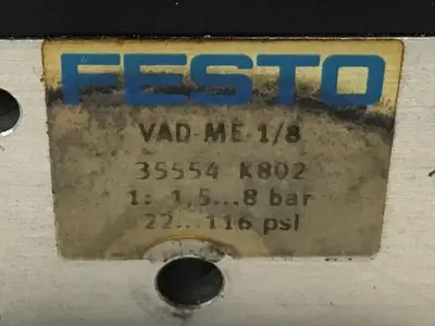 Used FESTO VAD-ME-1 8 Valves/Fittings Michigan US | Ideal Machinery #1260319