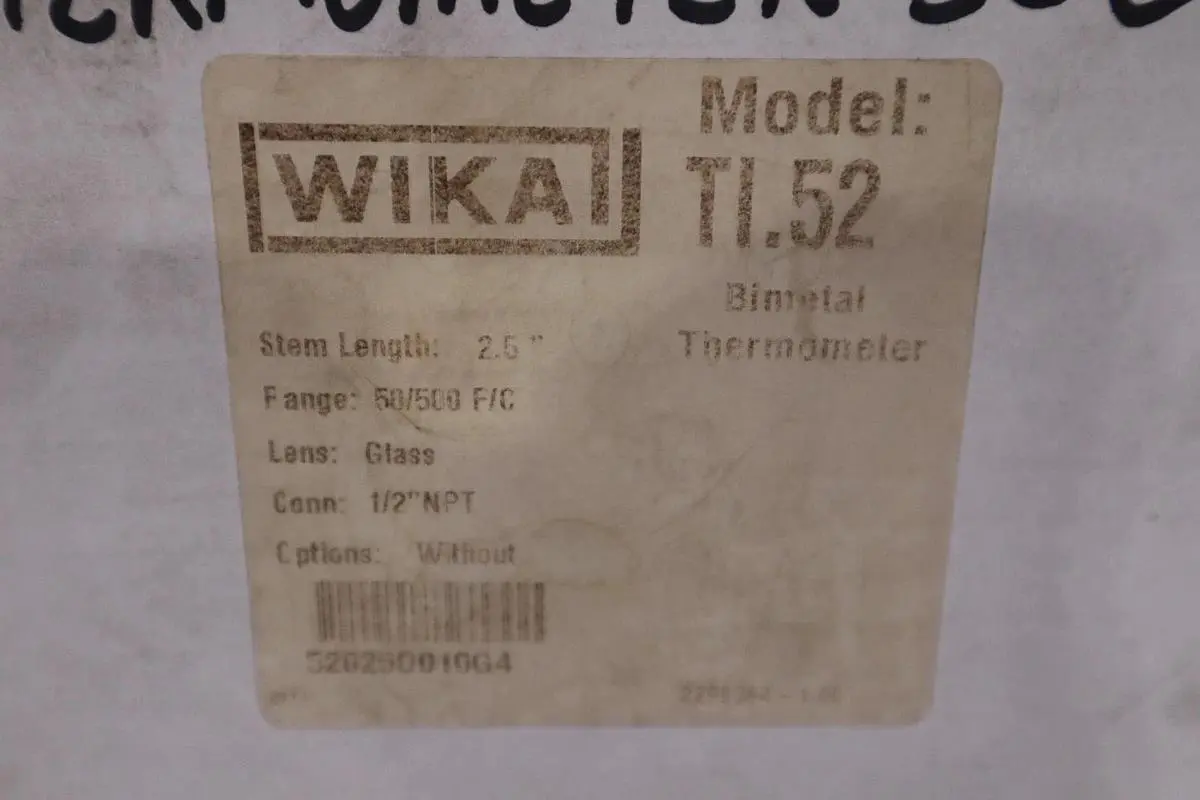 WIKA TI.52 BIMETAL THERMOMETER STEM 2.5" RANGE 50/500 F/C CONN 1/2"NPT - GF263