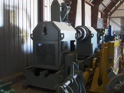 75,000 lb SESCO Twin Mandrel Un-coiler; 84" wide. Mfg. 1982