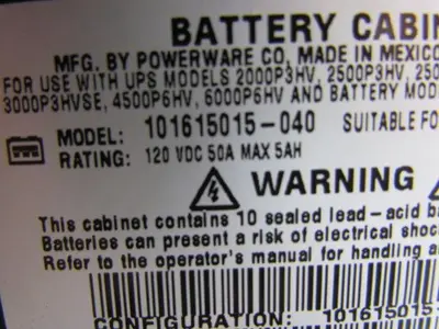 Powerware Prestige 101615015-040 Battery Cabinet for UPS 120 VDC 50 Amp