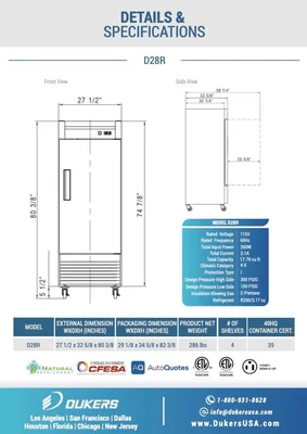 New | in-Stock Dukers New Dukers D28R Stainless Steel Single Solid Door Commercial Reach-in Refrigerator Refrigerators Illinois US | Falcon Restaurant Supply #1376395