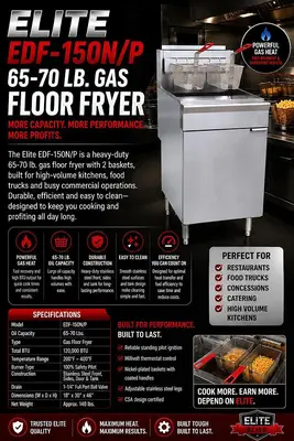 ELITE EDF-150N/P 65-70 Lb. Floor Fryer , 2 Baskets