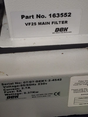 DEK 163552 VF25 MAIN FILTER SCREEN PRINTER VACUUM PUMP ASSEMBLY 163550