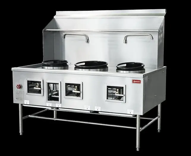 Three Chamber Wok Range with 2 x13″ & 16″ Rings, Backsplash, Faucet, 315,000 BTU – Natural Gas