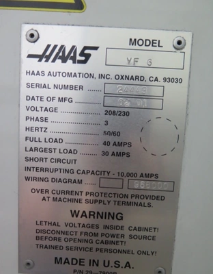 2001 HAAS VF-6 MACHINING CENTERS, VERT., N/C & CNC | Wheeler Machinery Sales (13)