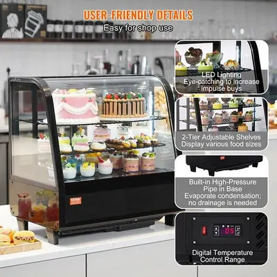 Refrigerated Display Case, L, 2-Tier, Countertop Pastry Display Case