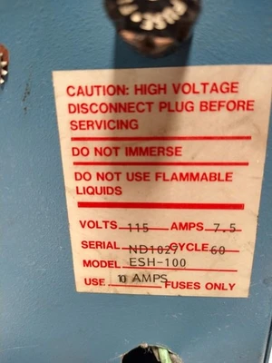ESH-100 High Voltage Power Supply Unit 115V 7.5A with Timer Control