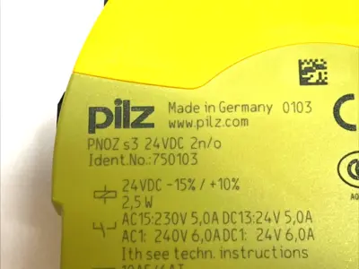 USED PILZ SAFETY RELAY 24VDC 2NO E‑STOP GATE MONITOR DIN RAIL 750103