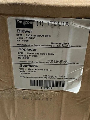 Dayton Model 1TDU1A Blower 990 CFM 115/230V 60/50hz