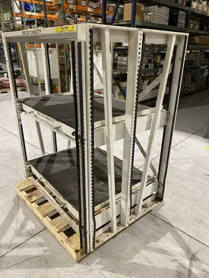 USED PROPER STORAGE SYSTEMS MANUAL ROLL OUT STORAGE DIE SHELVING