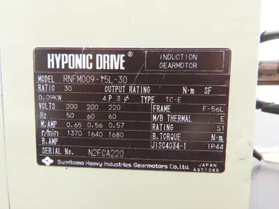 Sumitomo Hyponic Drive RNFM009-15L-30 Gearmotor 30:1 Ratio 56rpm 230V 3PH LH