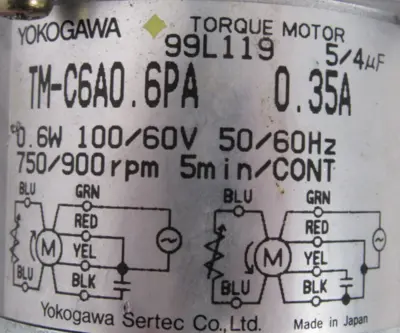 USED YOKOGAWA TM-C6A0.6PA TORQUE MOTOR 6RA-D20 100/60V TMC6A06PA