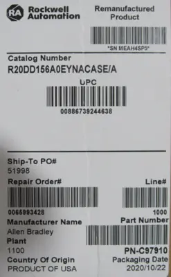 REFURBISHED ALLEN BRADLEY 20DD156A0EYNACASE POWERFLEX 700S SER.A