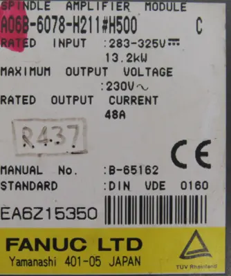 USED FANUC A06B-6078-H211#H500 SPINDLE DRIVE A06B6078H211H500